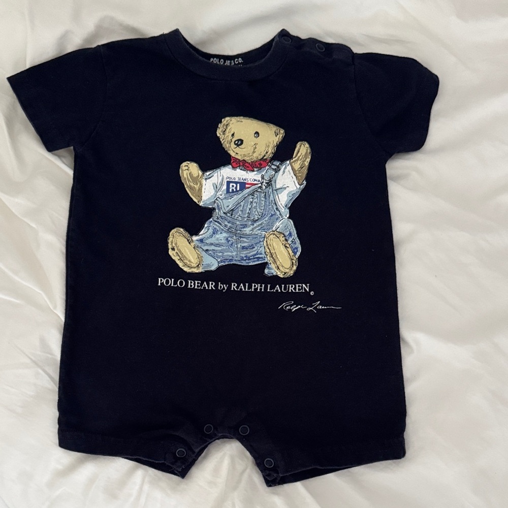 Ralph Lauren Black Romper with Polo Bear